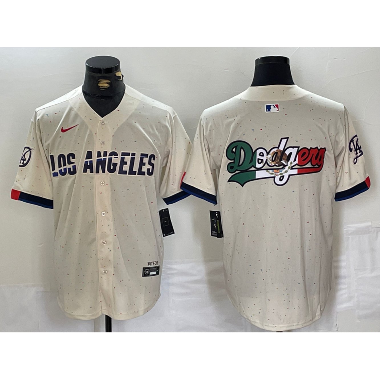 Men's Los Angeles Dodgers Team Big Logo Cream Stitched Baseball Jersey 1
