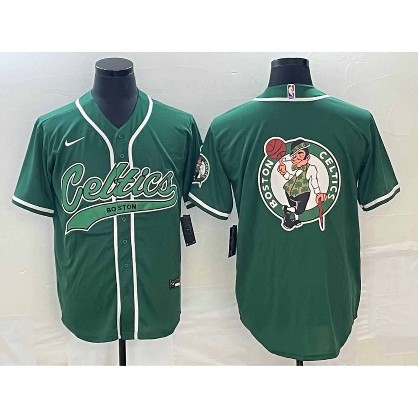 Men's Boston Celtics Green Team Big Logo With Patch Stitched Baseball Jersey 1