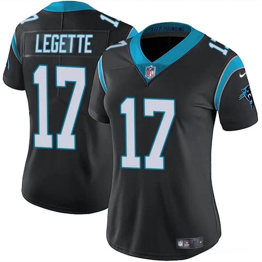 Women's Carolina Panthers #17 Xavier Legette Black 2024 Draft Vapor Stitched Jersey(Run Small) 1