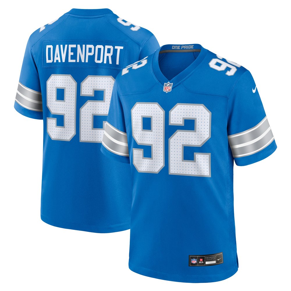 Men's Detroit Lions Marcus Davenport Blue Team Game Jersey 1