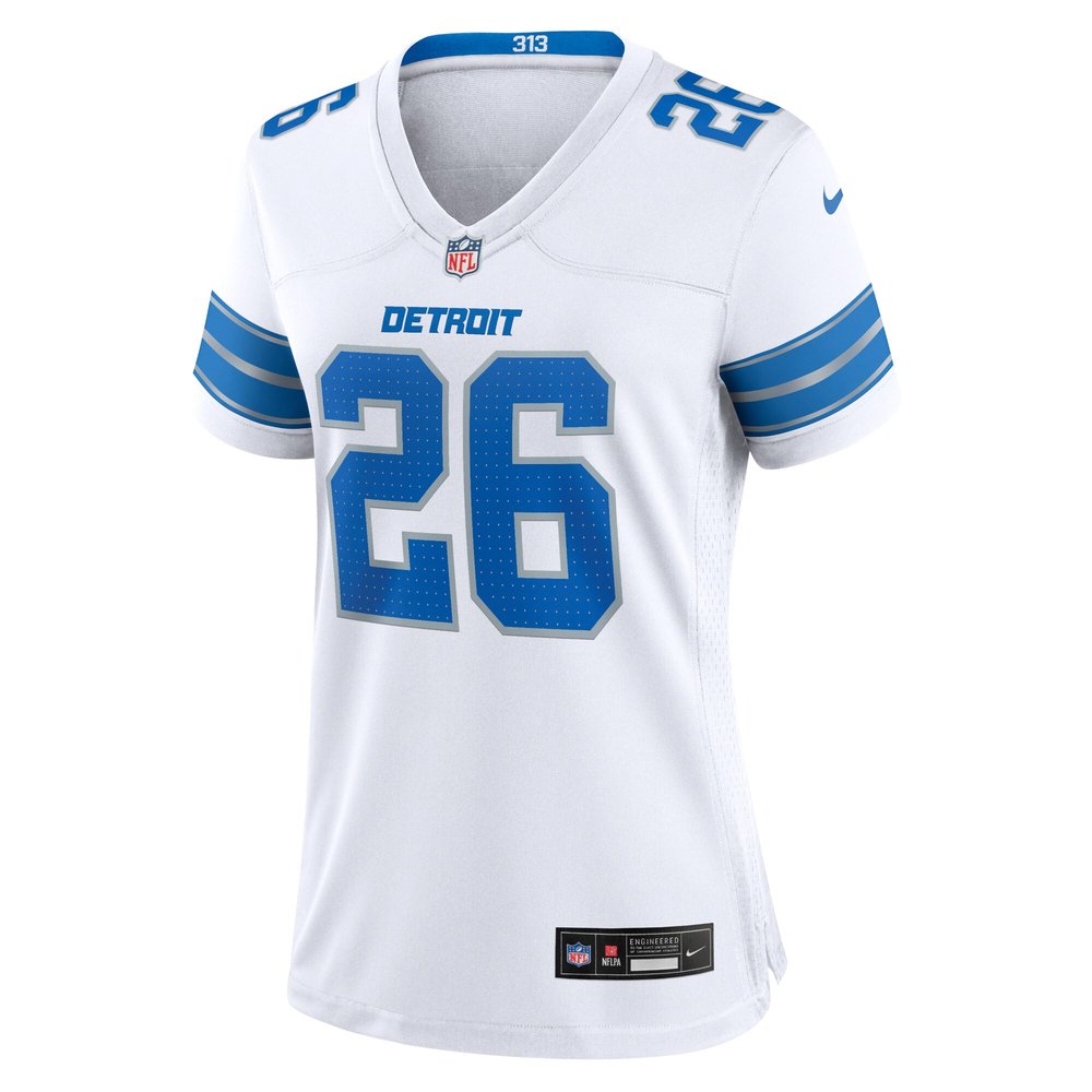 Women's Detroit Lions #26 Jahmyr Gibbs White Game Jersey 2