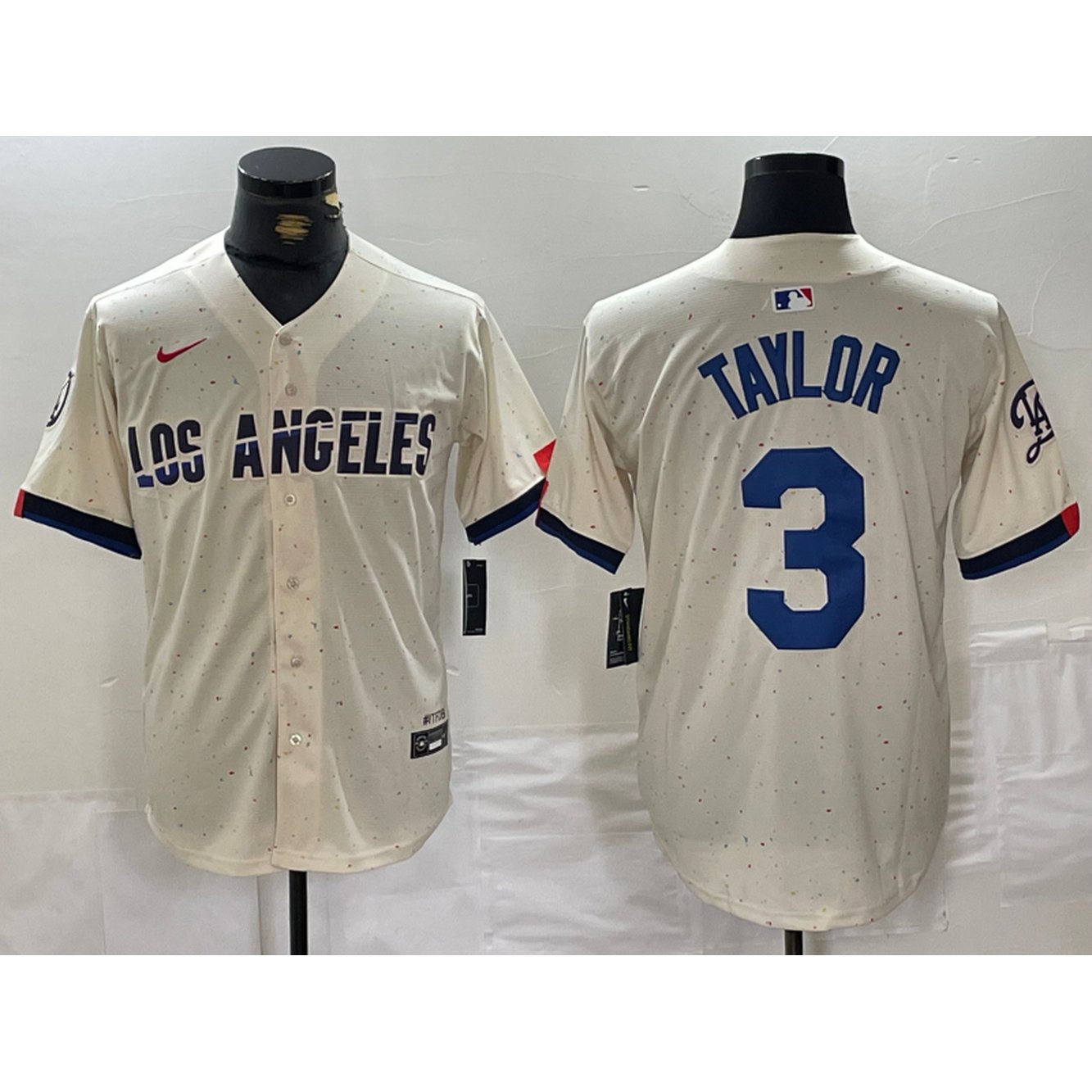 Men's Los Angeles Dodgers #3 Chris Taylor Cream Stitched Baseball Jersey 1