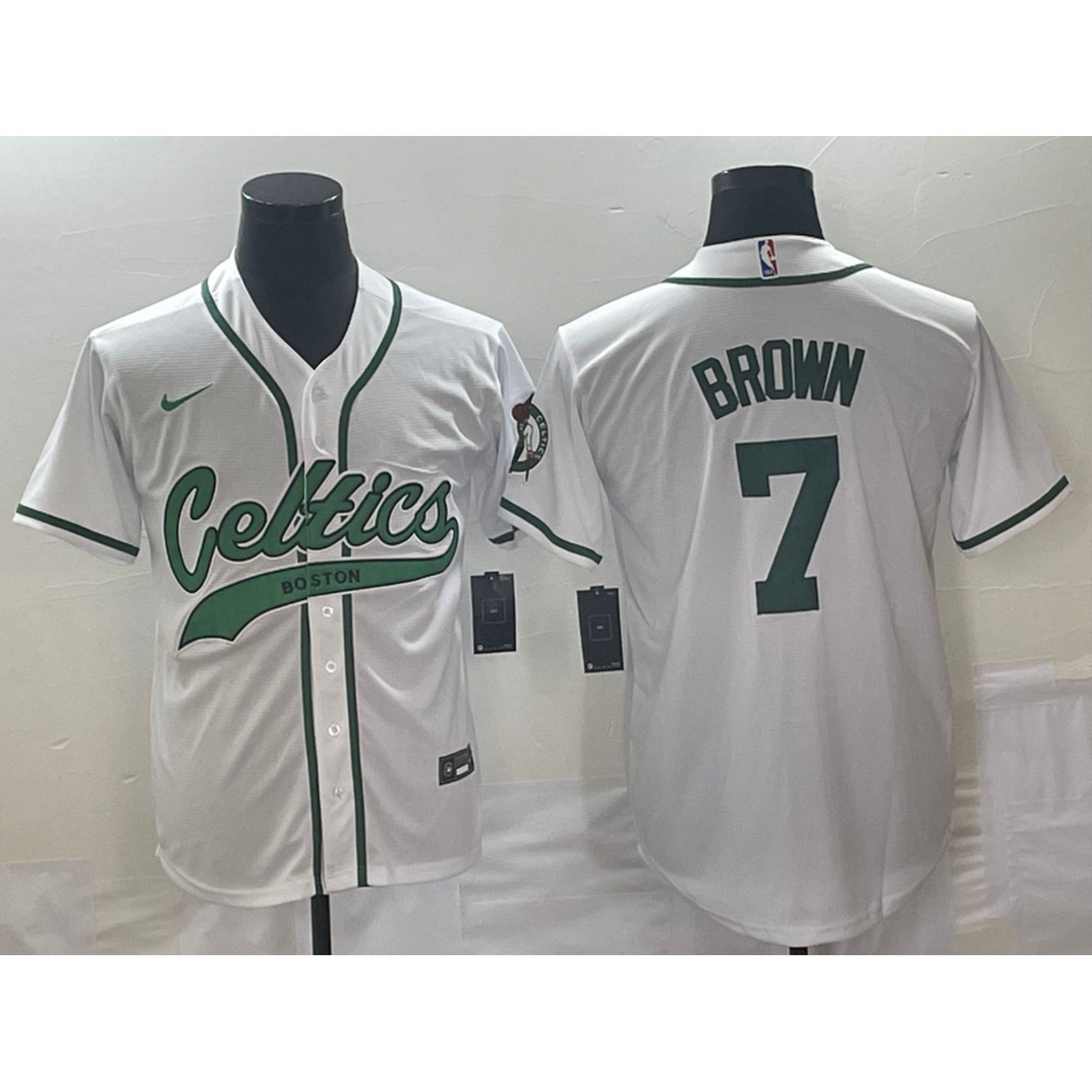 Men's Boston Celtics #7 Jaylen Brown White Stitched Baseball Jersey 1