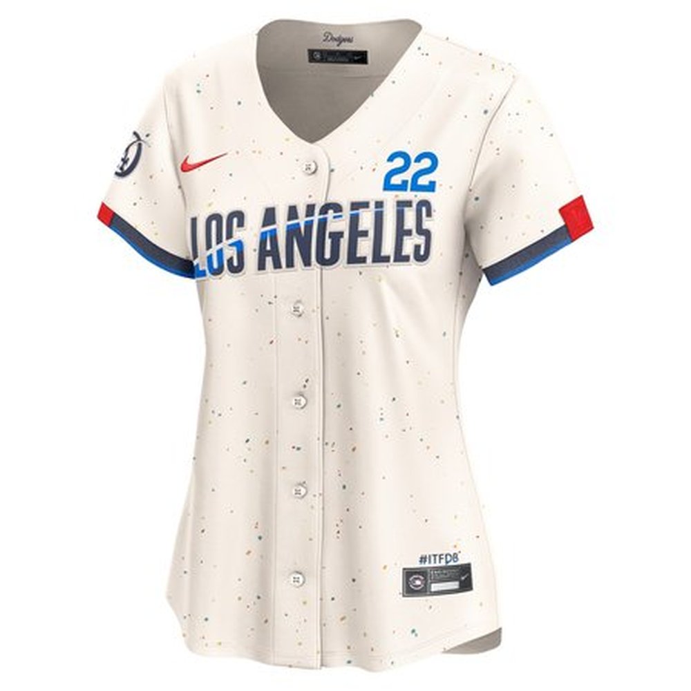 Women's Los Angeles Dodgers #22 Clayton Kershaw Cream 2024 City Connect Limited Player Jersey 2