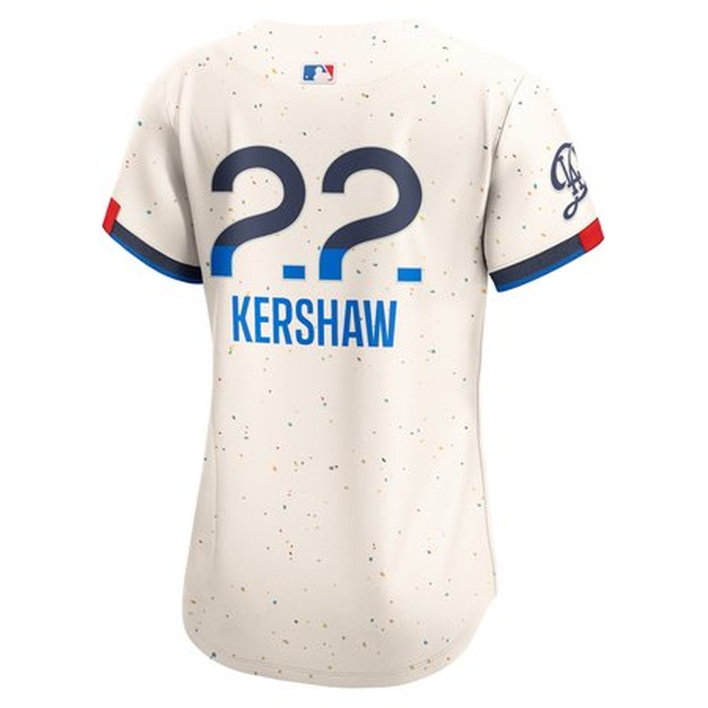 Women's Los Angeles Dodgers #22 Clayton Kershaw Cream 2024 City Connect Limited Player Jersey 3