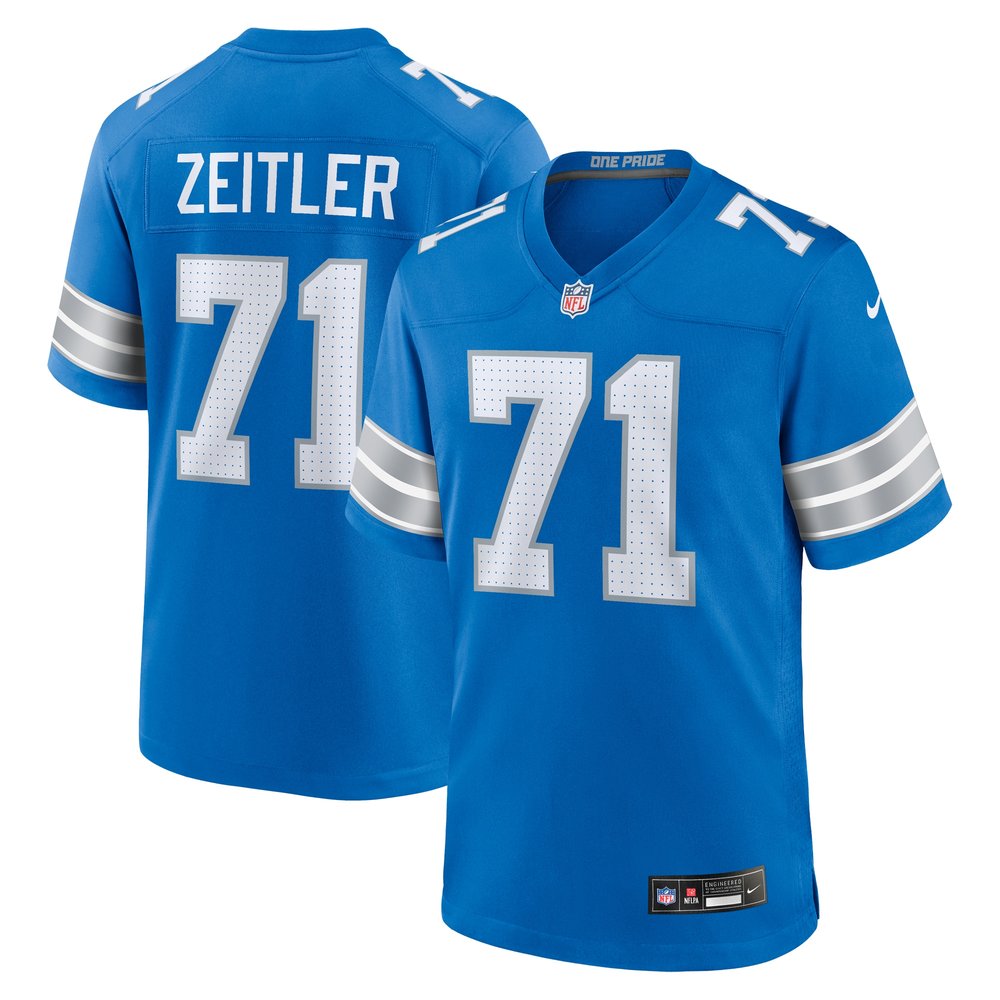 Men's Detroit Lions Kevin Zeitler Blue Game Jersey 1