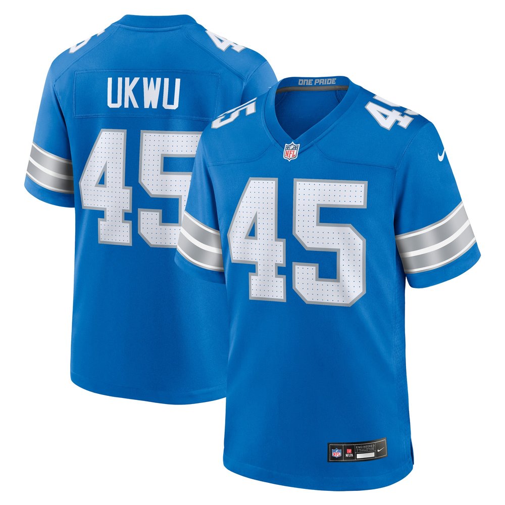 Men's Detroit Lions Isaac Ukwu Blue Game Jersey 1