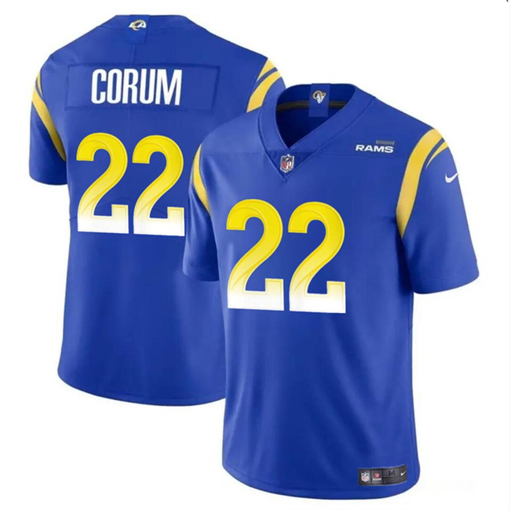 Men's Los Angeles Rams #22 Blake Corum Blue 2024 Draft Vapor Untouchable Stitched Football Jersey 1