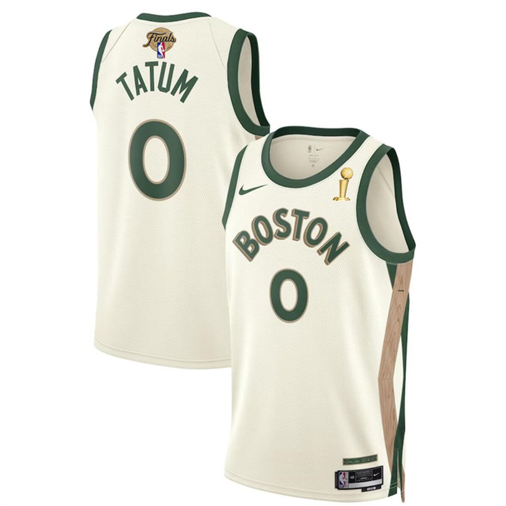 Men's Boston Celtics #0 Jayson Tatum White 2024 Finals Champions City Edition Stitched Basketball Jersey 1