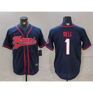 Men's Houston Texans #1 Tank Dell Navy With Patch Cool Base Stitched Baseball Jersey