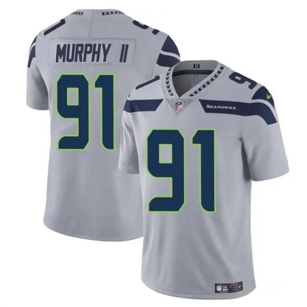 Men's Seattle Seahawks #91 Byron Murphy II Grey 2024 Draft Vapor Limited Stitched Football Jersey 1