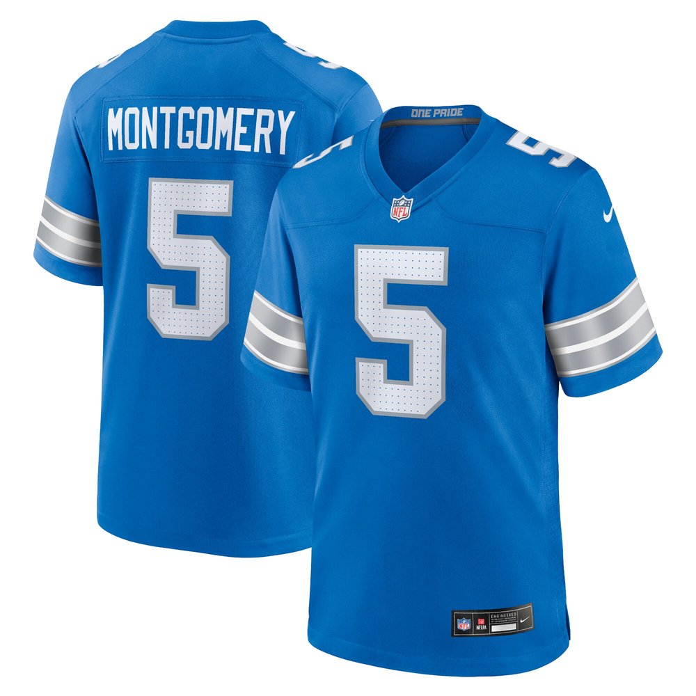 Men's Detroit Lions #5 David Montgomery Blue Team Game Jersey 1
