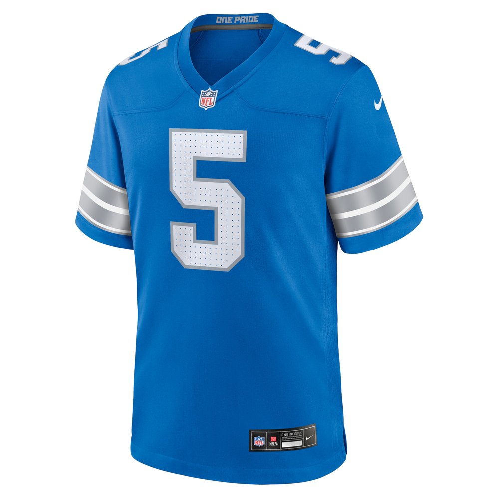 Men's Detroit Lions #5 David Montgomery Blue Team Game Jersey 2