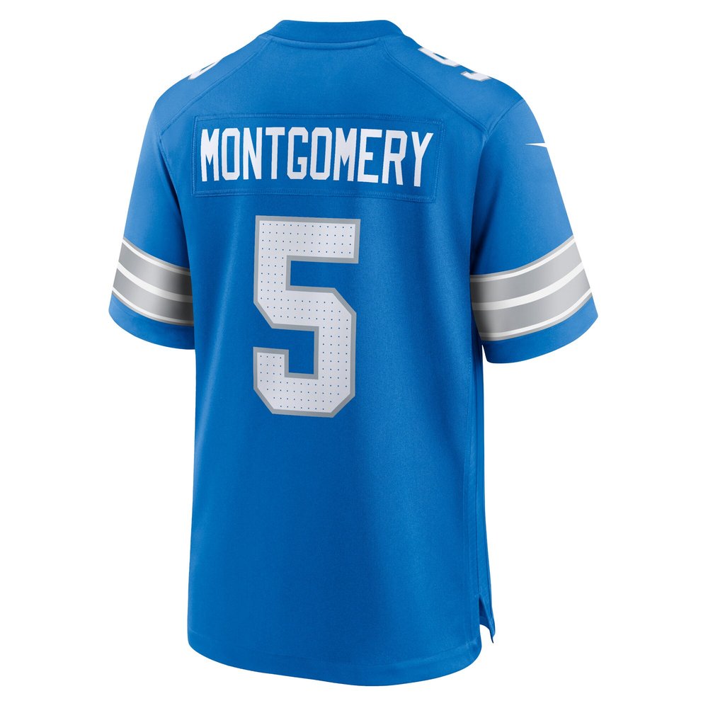 Men's Detroit Lions #5 David Montgomery Blue Team Game Jersey 3