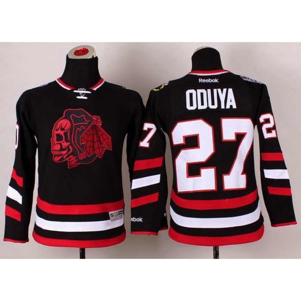 Blackhawks #27 Johnny Oduya Black(Red Skull) 2014 Stadium Series Stitched Youth NHL Jersey 1