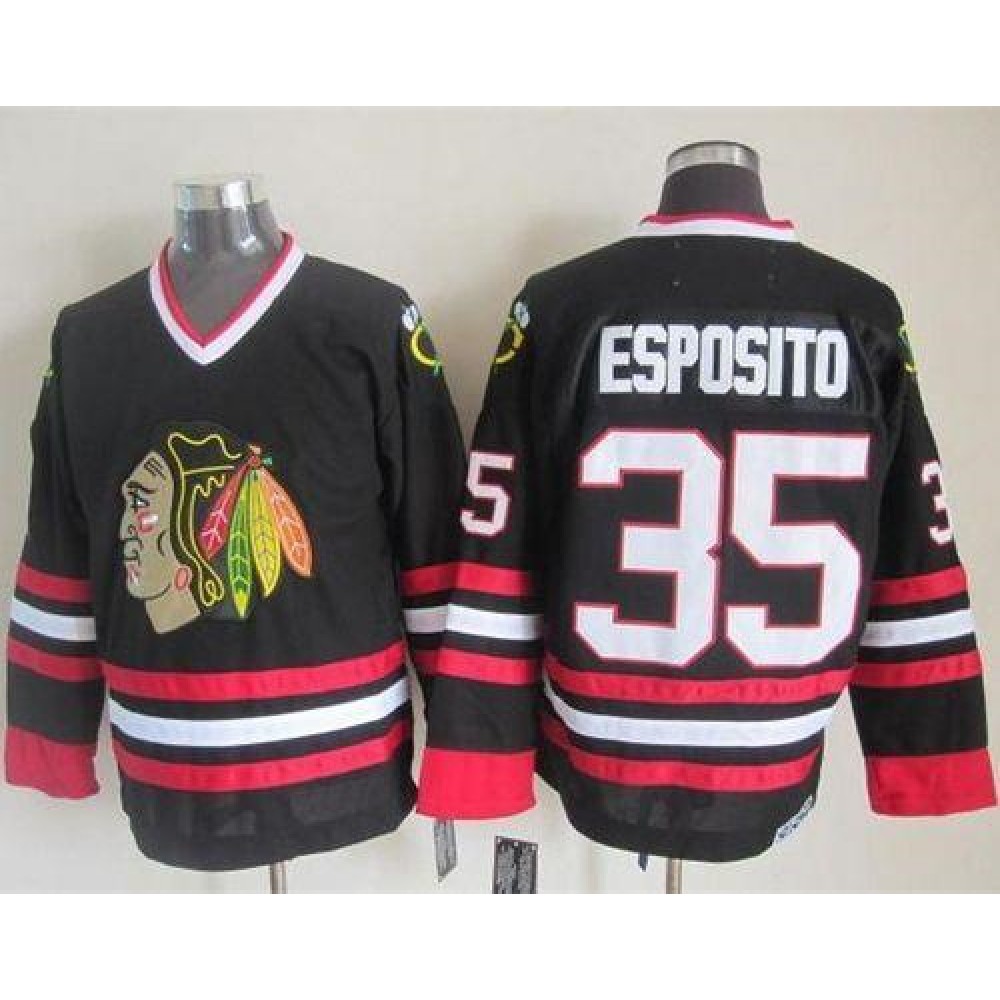 Blackhawks #35 Tony Esposito Black CCM Throwback Stitched NHL Jersey 1