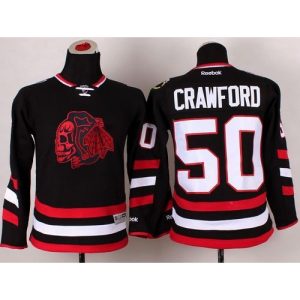 Blackhawks #50 Corey Crawford Black(Red Skull) 2014 Stadium Series Stitched Youth NHL Jersey
