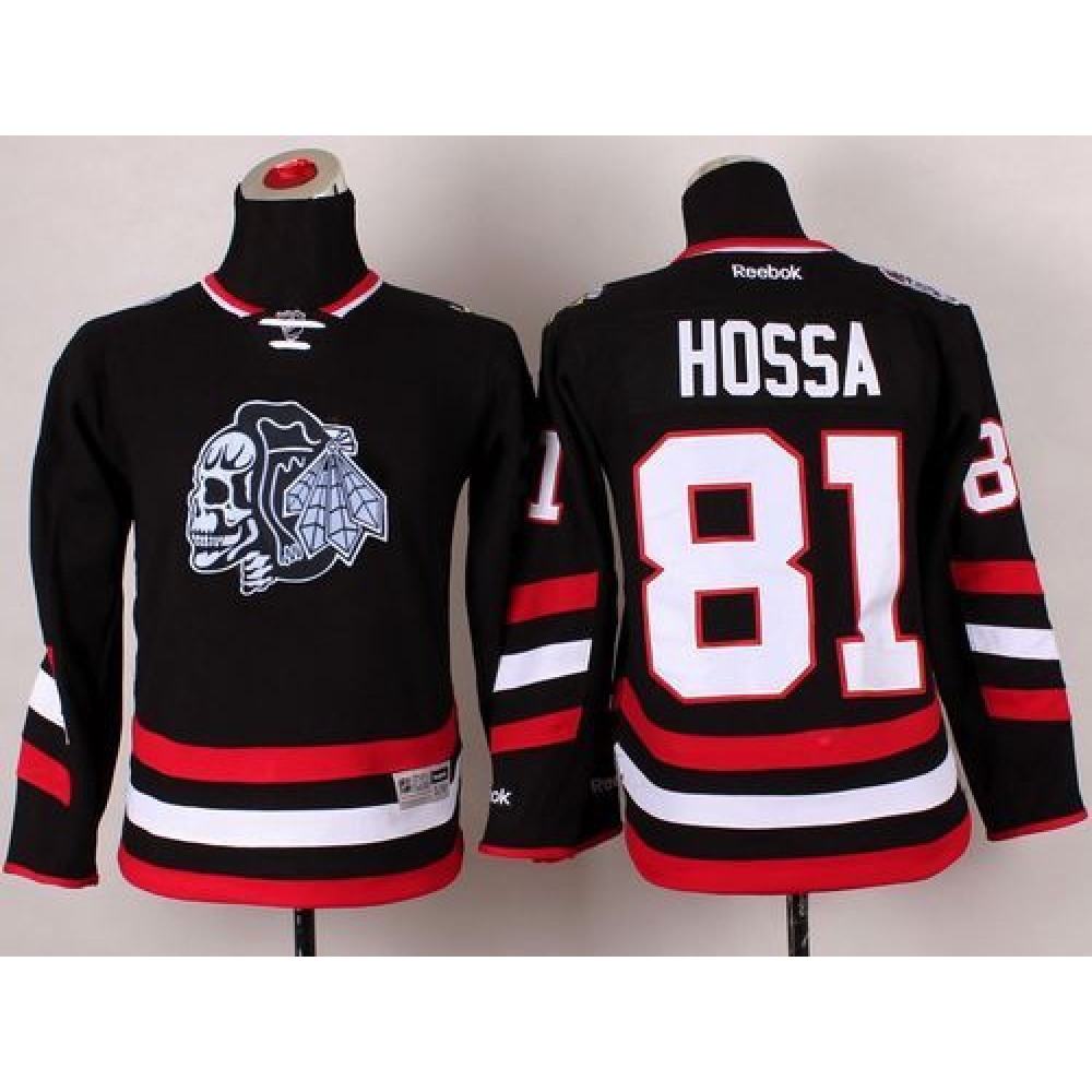 Blackhawks #81 Marian Hossa Black(White Skull) 2014 Stadium Series Stitched Youth NHL Jersey 1
