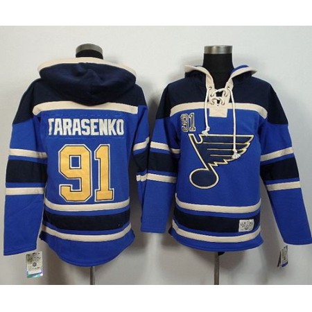 Blues #91 Vladimir Tarasenko Light Blue Sawyer Hooded Sweatshirt Stitched NHL Jersey 1