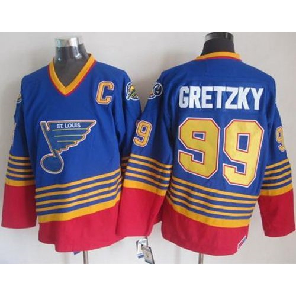 Blues #99 Wayne Gretzky Light Blue/Red CCM Throwback Stitched NHL Jersey 1