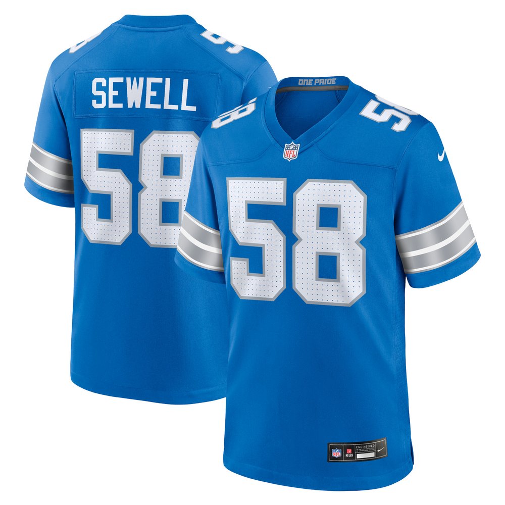 Men's Detroit Lions #58 Penei Sewell Blue Game Jersey 1