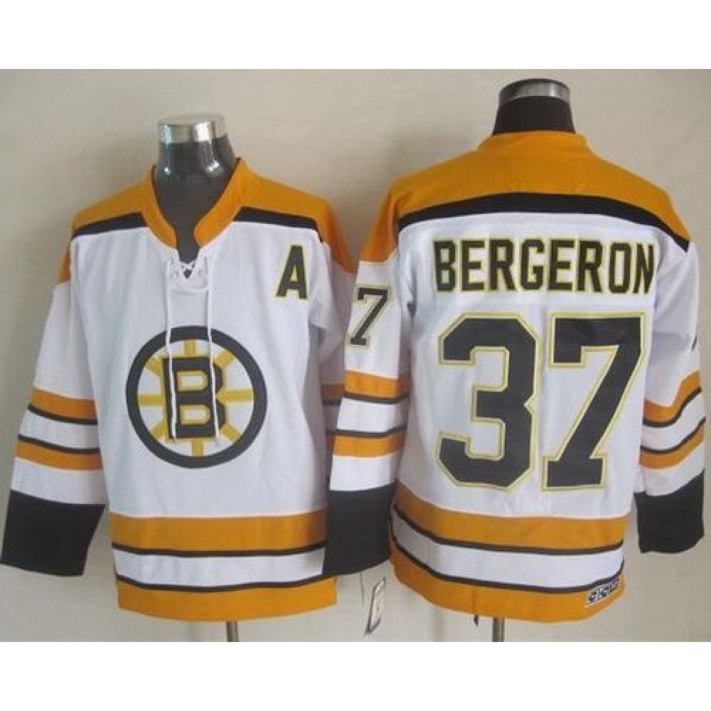 Bruins #37 Patrice Bergeron White CCM Throwback Stitched NHL Jersey 1