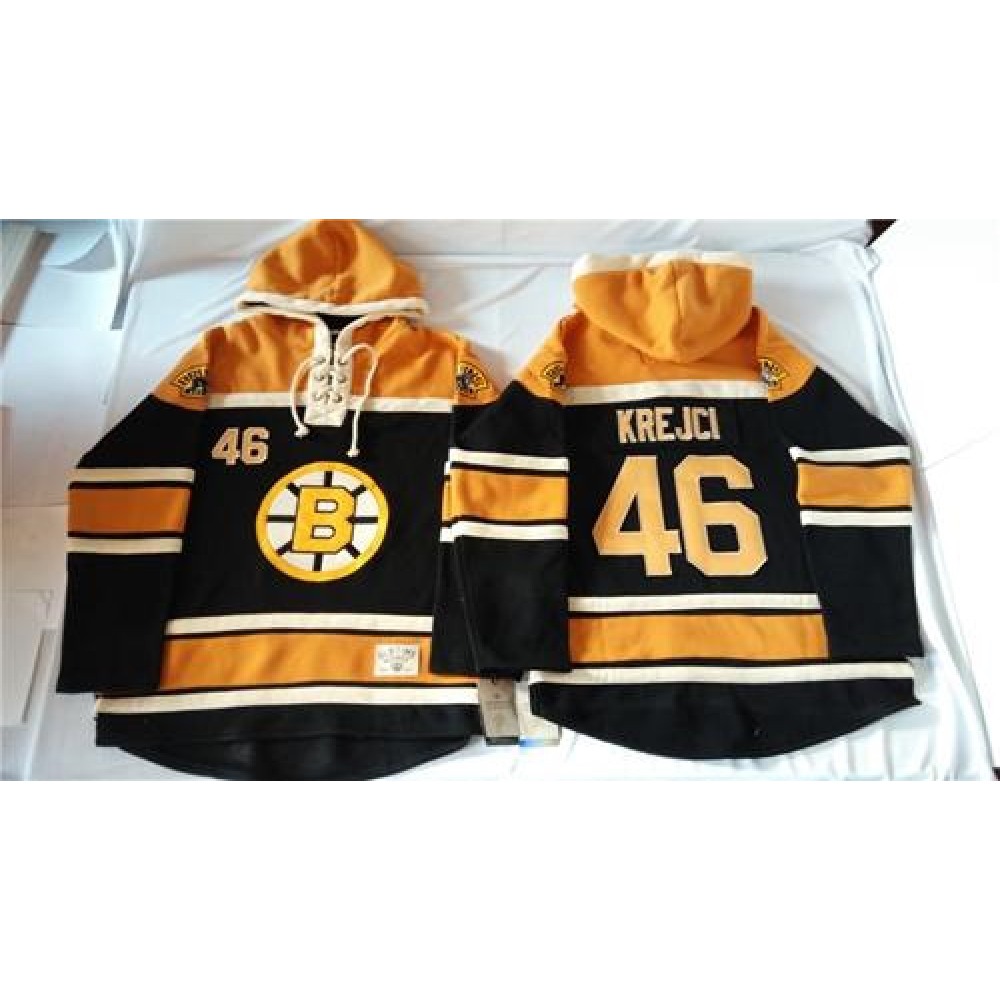 Bruins #46 David Krejci Black Sawyer Hooded Sweatshirt Stitched NHL Jersey 1