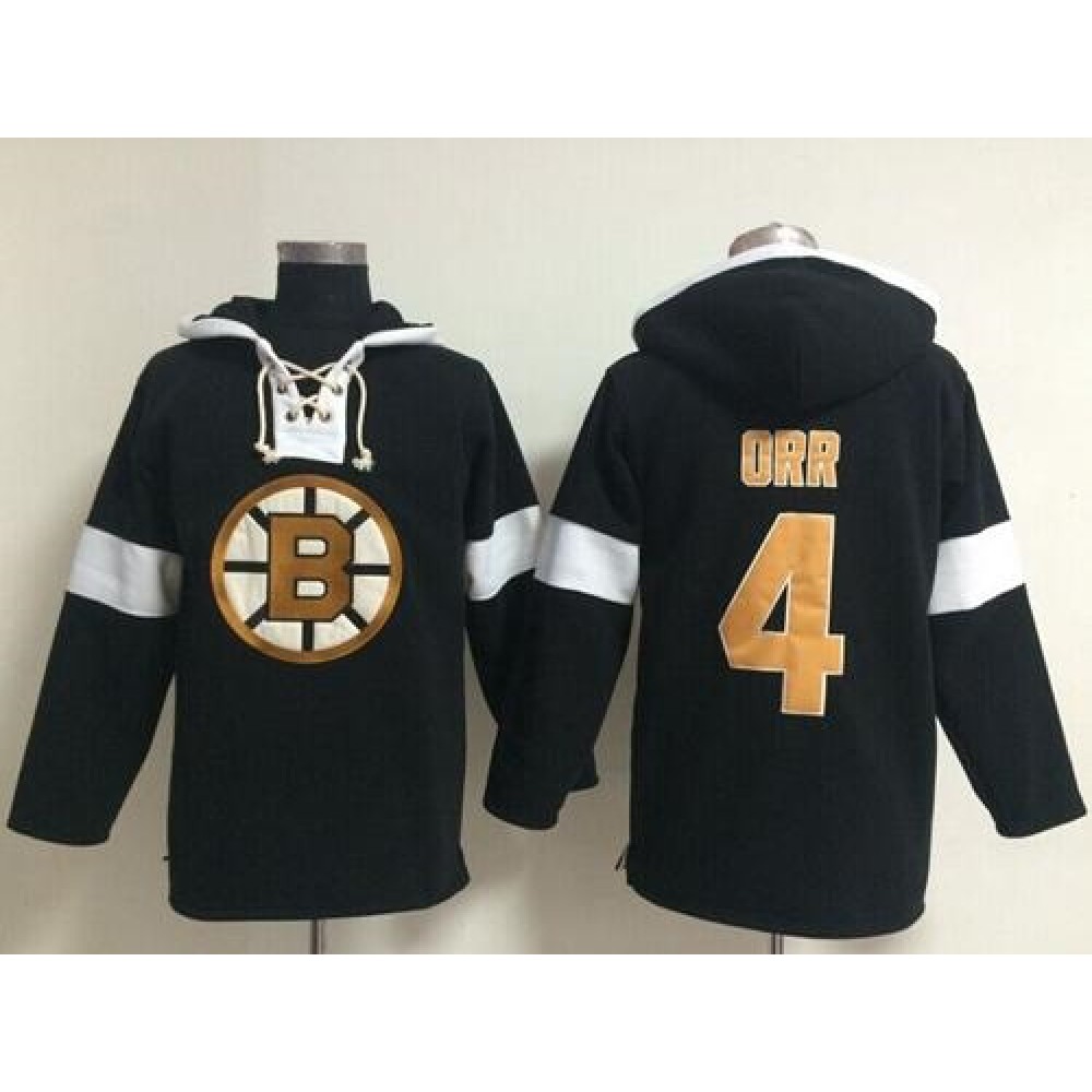 Bruins #4 Bobby Orr Black NHL Pullover Hoodie 1