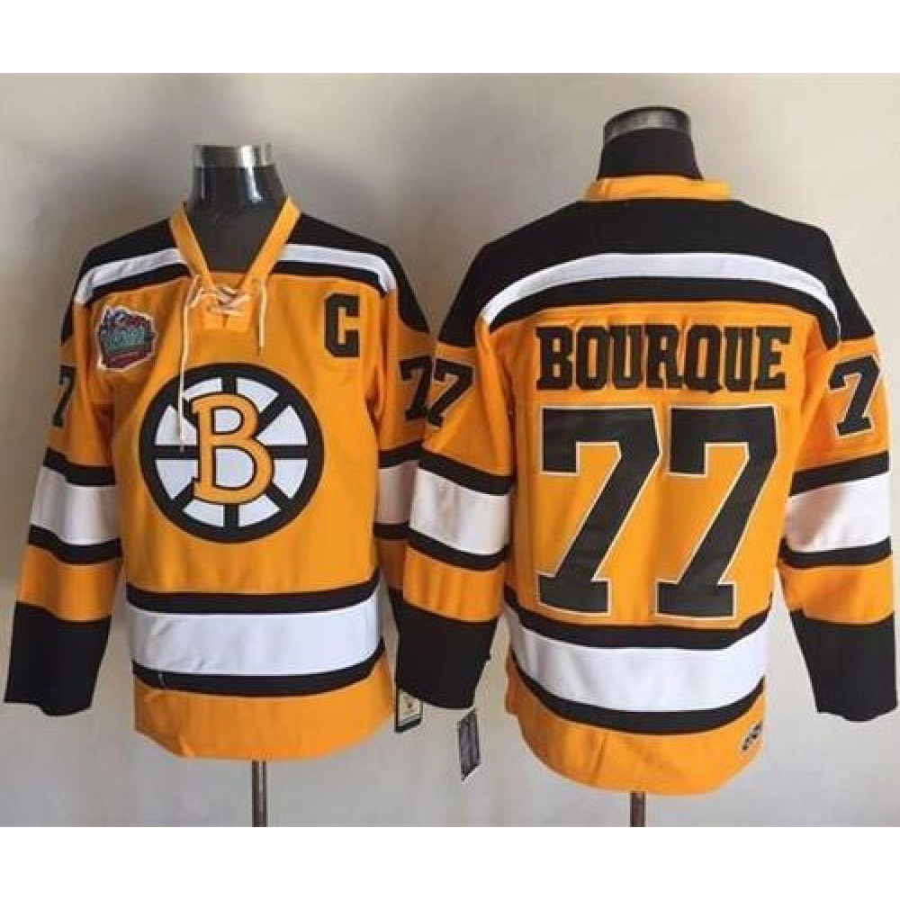 Bruins #77 Ray Bourque Yellow Winter Classic CCM Throwback Stitched NHL Jersey 1