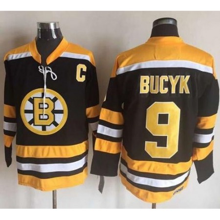 Bruins #9 Johnny Bucyk Black/Yellow CCM Throwback New Stitched NHL Jersey 1
