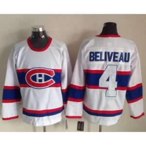 Canadiens #4 Jean Beliveau White CCM Throwback Stitched NHL Jersey
