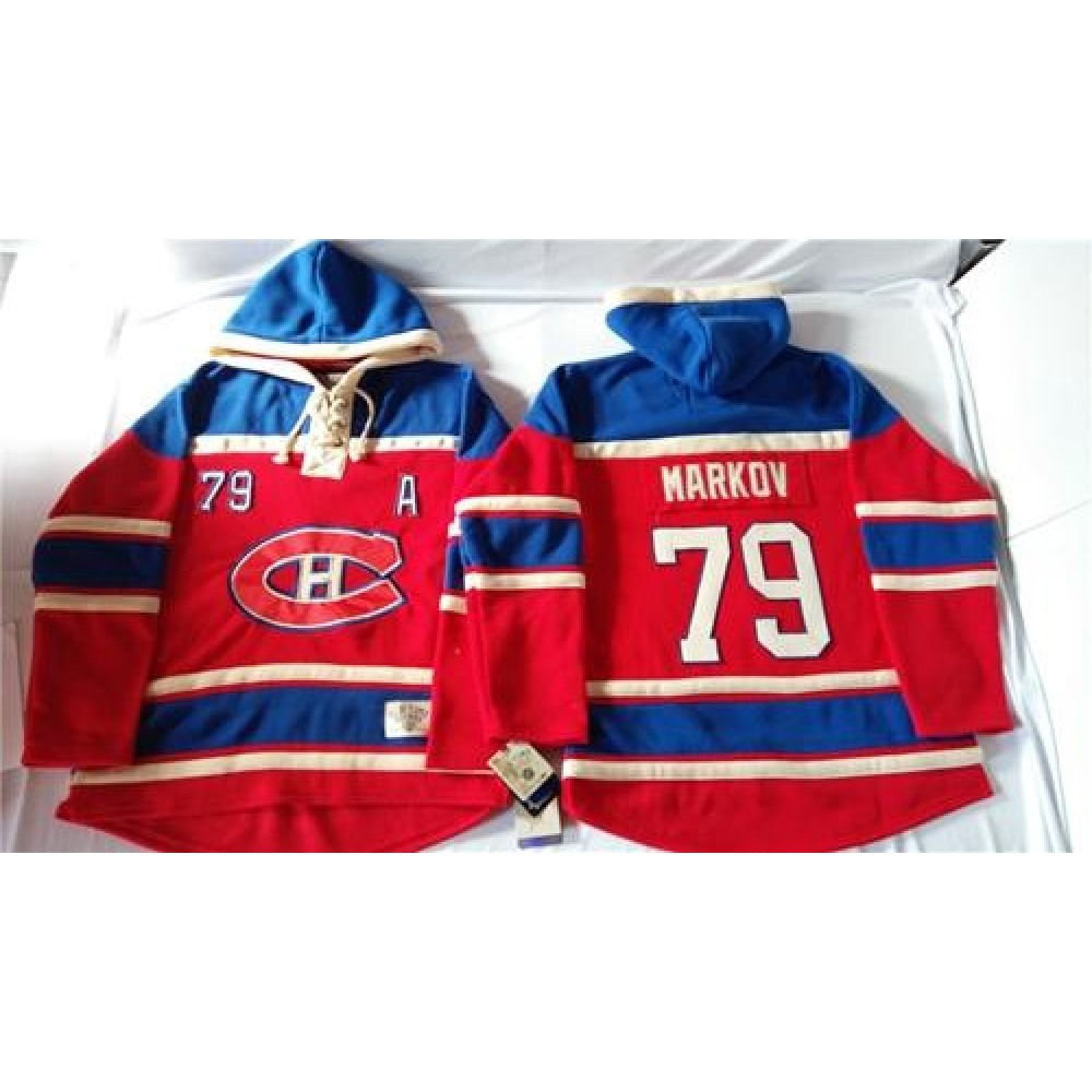 Canadiens #79 Andrei Markov Red Sawyer Hooded Sweatshirt Stitched NHL Jersey 1