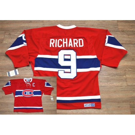 Canadiens #9 Henri Richard Stitched Red CH CCM Throwback NHL Jersey 1