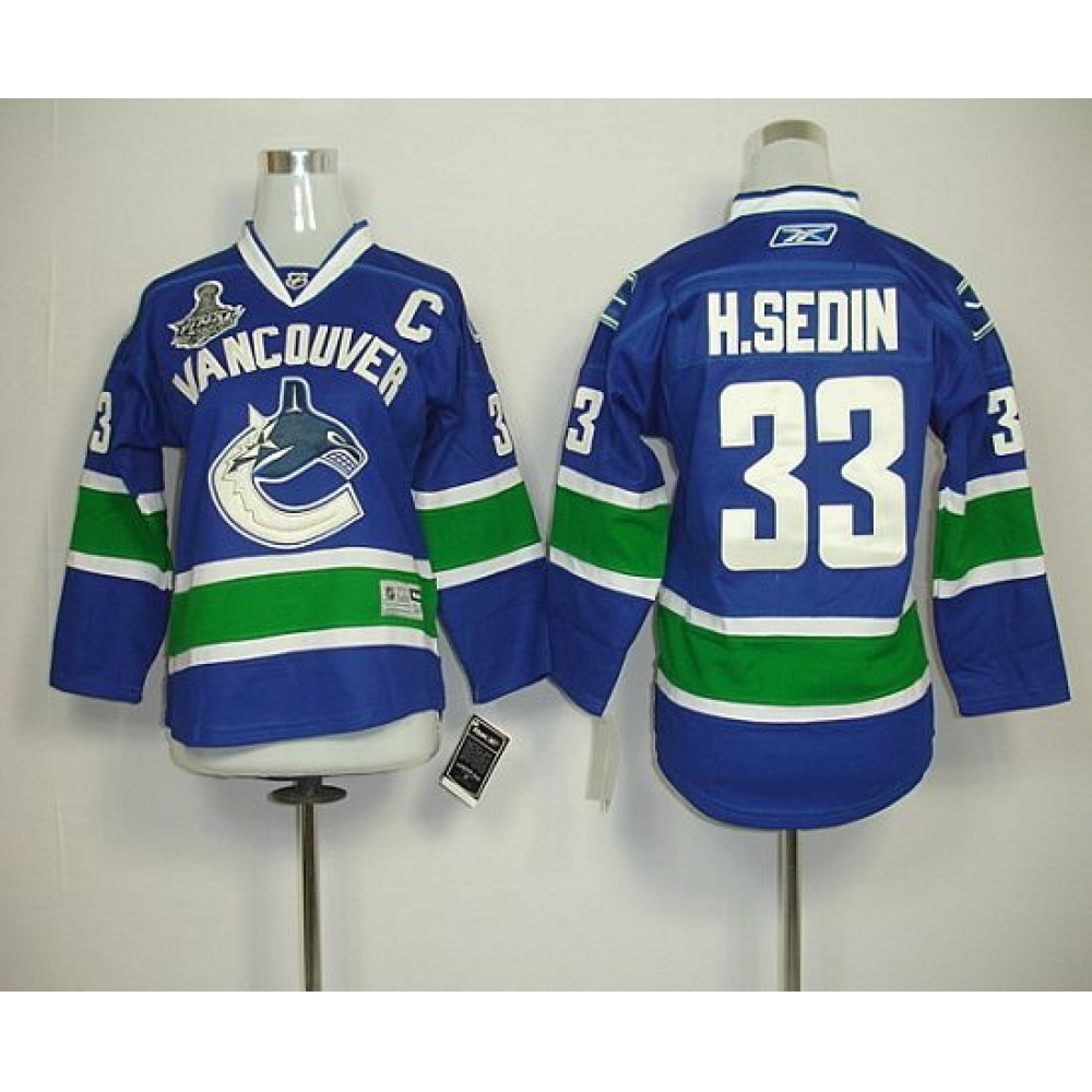 Canucks 2011 Stanley Cup Finals #33 Henrik Sedin Blue Youth Stitched NHL Jersey 1