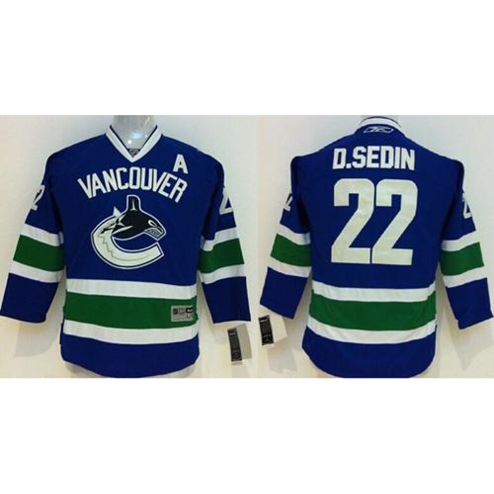 Canucks #22 Daniel Sedin Blue Stitched Youth NHL Jersey 1