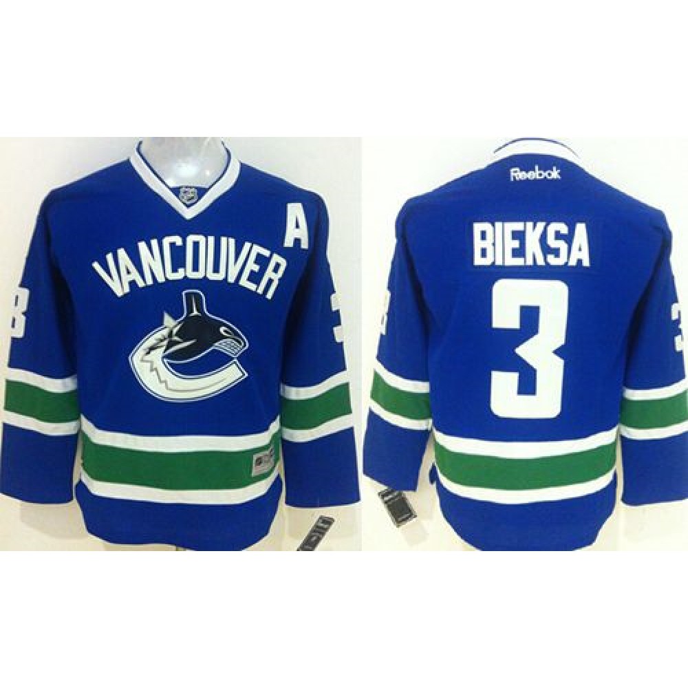 Canucks #3 Kevin Bieksa Blue Stitched Youth NHL Jersey 1