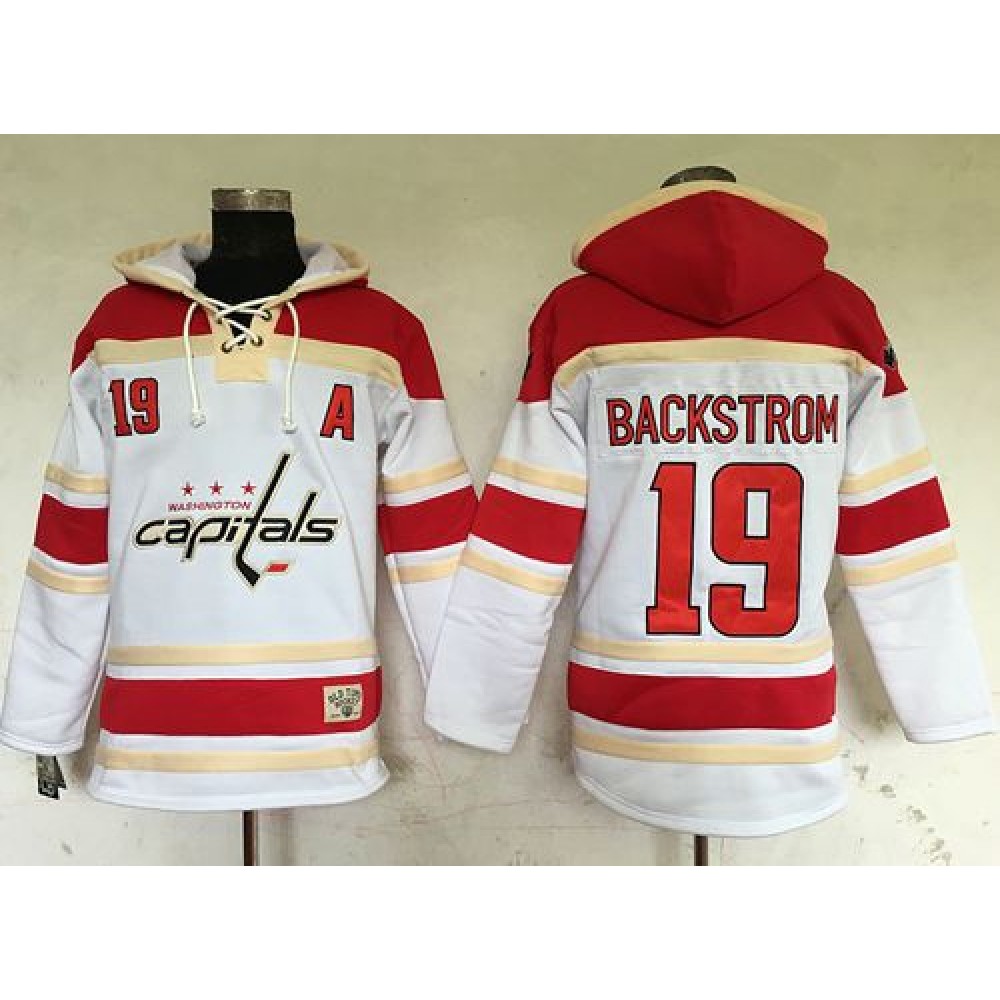 Capitals #19 Nicklas Backstrom White Sawyer Hooded Sweatshirt Stitched NHL Jersey 1
