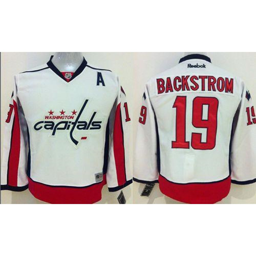 Capitals #19 Nicklas Backstrom White Stitched Youth NHL Jersey 1