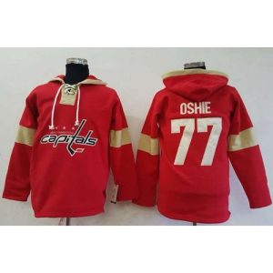 Capitals #77 T.J Oshie Red Pullover Hoodie Stitched NHL Jersey