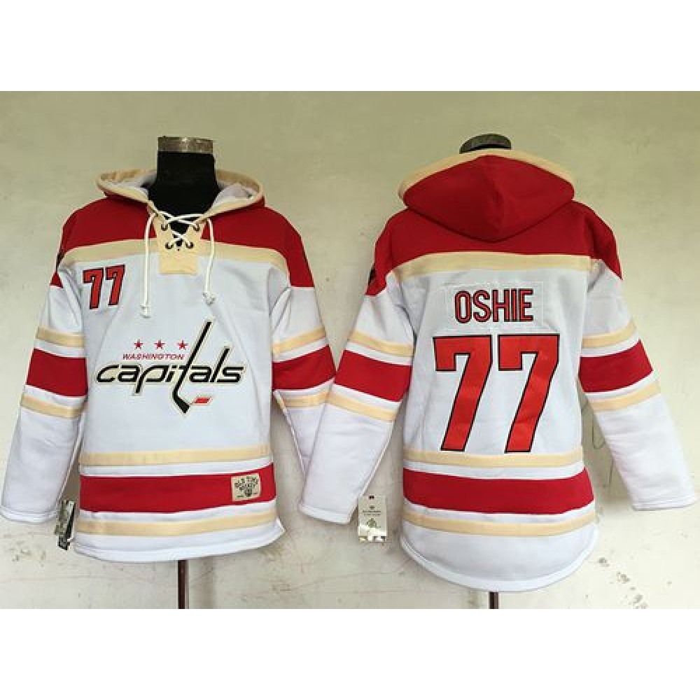 Capitals #77 T.J Oshie White Sawyer Hooded Sweatshirt Stitched NHL Jersey 1