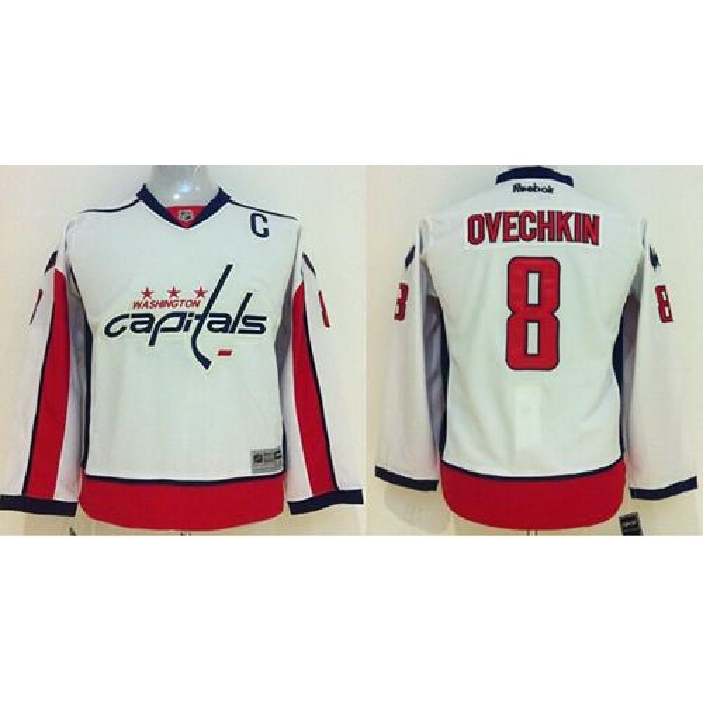 Capitals #8 Alex Ovechkin White Stitched Youth NHL Jersey 1