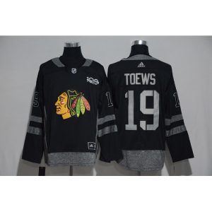 Chicago Blackhawks #19 Jonathan Toews Black Men's 1917-2017 100th Anniversary Stitched NHL Jersey