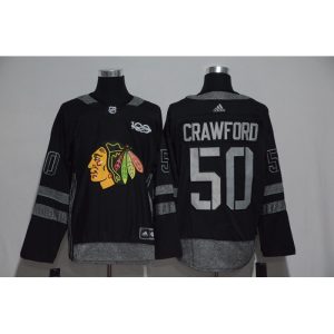Chicago Blackhawks #50 Corey Crawford Black Men's 1917-2017 100th Anniversary Stitched NHL Jersey