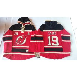 Devils #19 Travis Zajac Red Sawyer Hooded Sweatshirt Stitched NHL Jersey