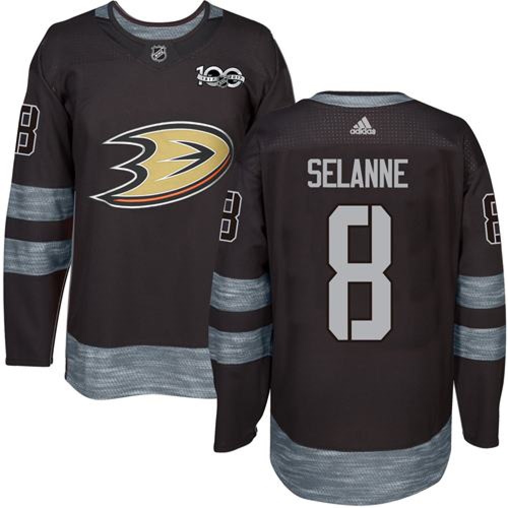 Ducks #8 Teemu Selanne Black 1917-2017 100th Anniversary Stitched NHL Jersey 1