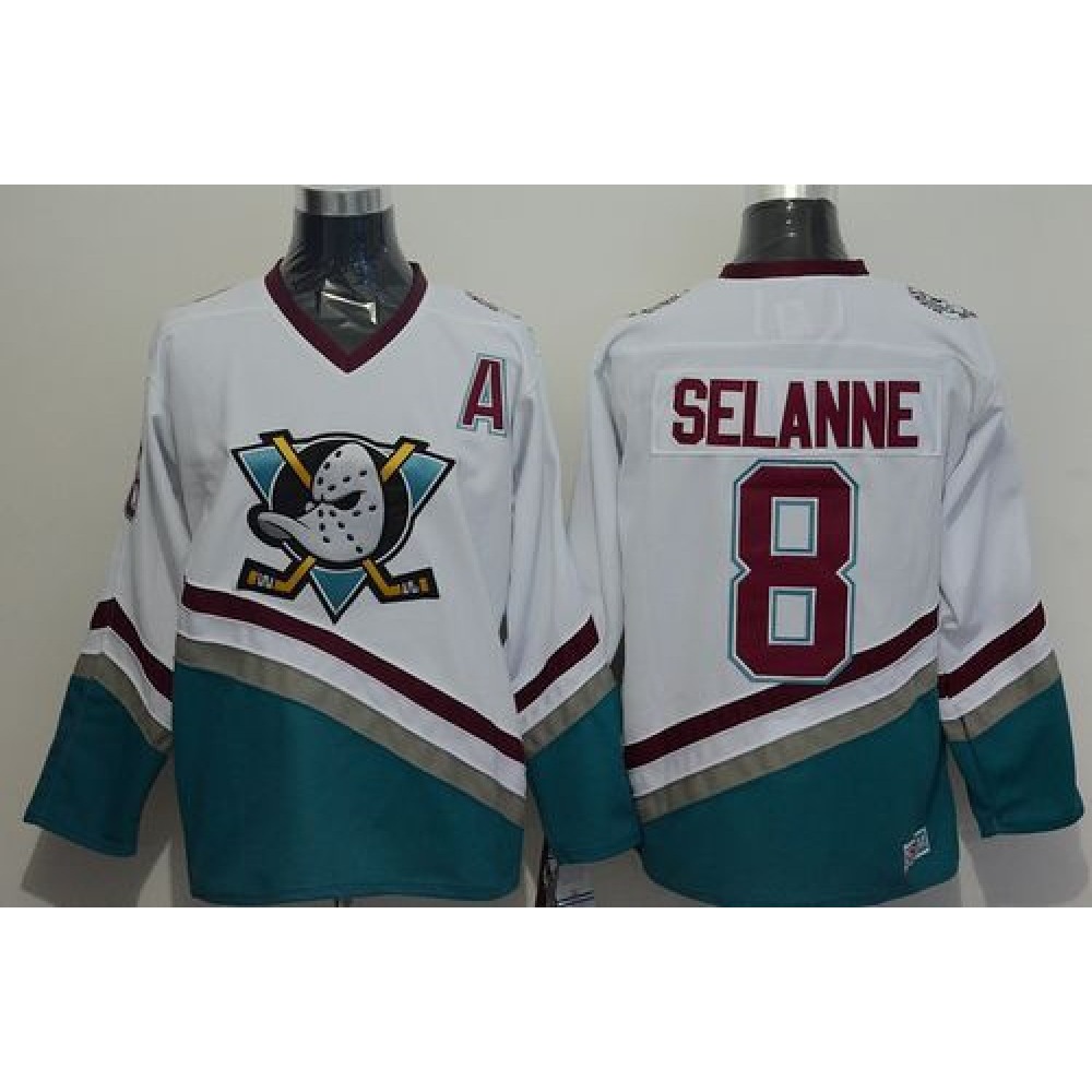 Ducks #8 Teemu Selanne White CCM Throwback Stitched NHL Jersey 1