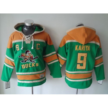 Ducks #9 Paul Kariya Green Sawyer Hooded Sweatshirt Stitched NHL Jersey 1