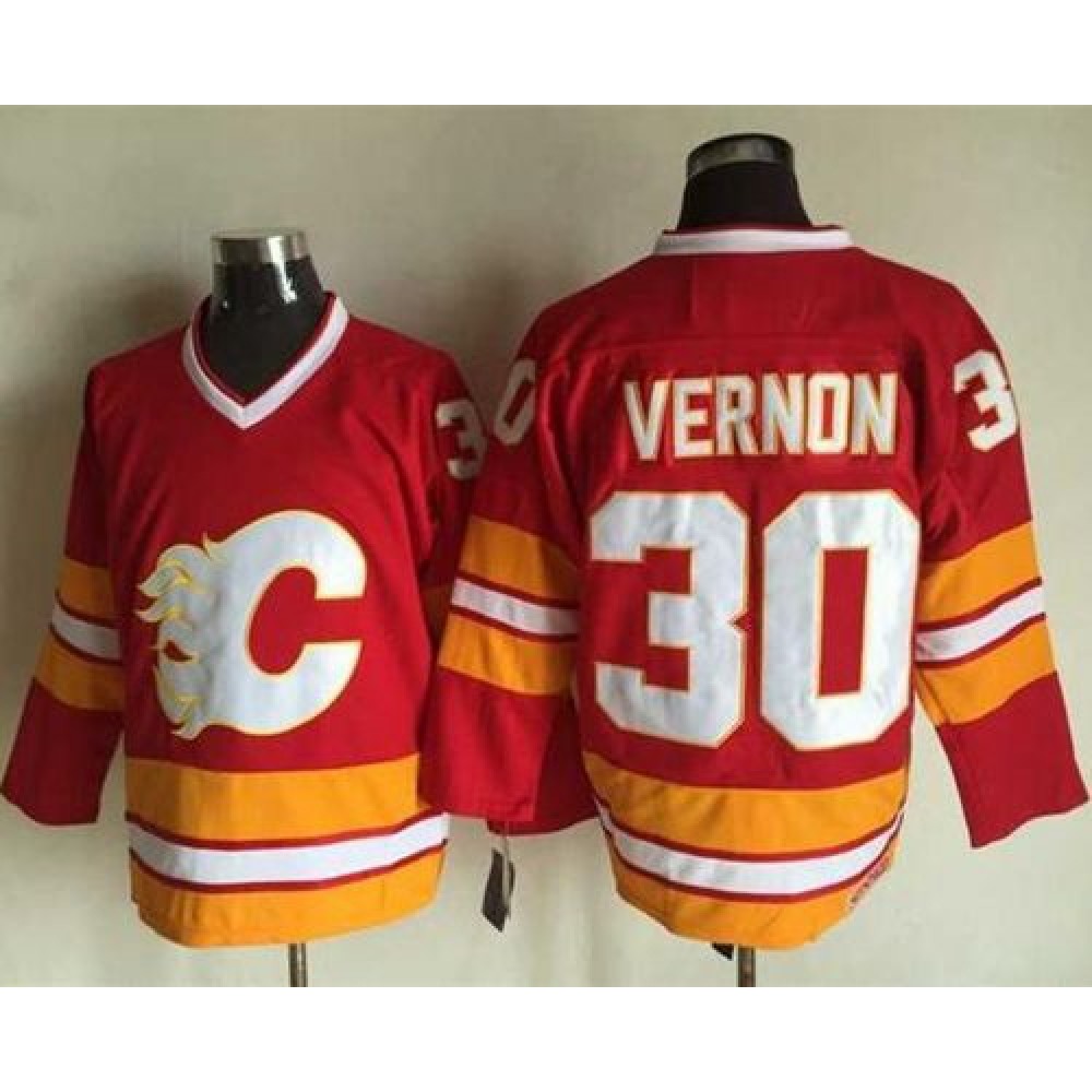 Flames #30 Mike Vernon Red CCM Throwback Stitched NHL Jersey 1