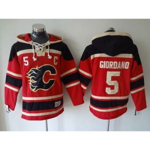 Flames #5 Mark Giordano Red Sawyer Hooded Sweatshirt Stitched NHL Jersey