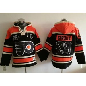 Flyers #28 Claude Giroux Black Sawyer Hooded Sweatshirt Stitched NHL Jersey
